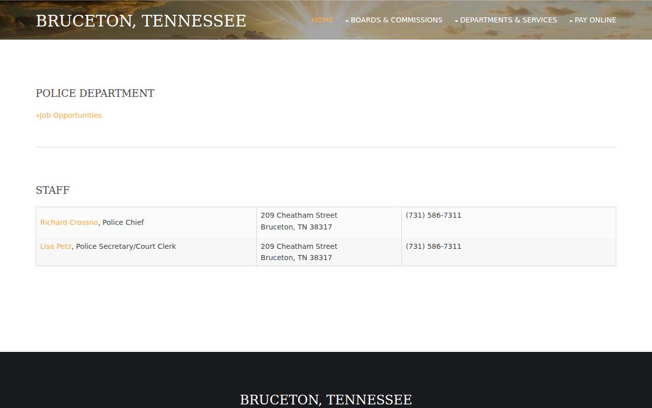 Bruceton criminal records police contact source