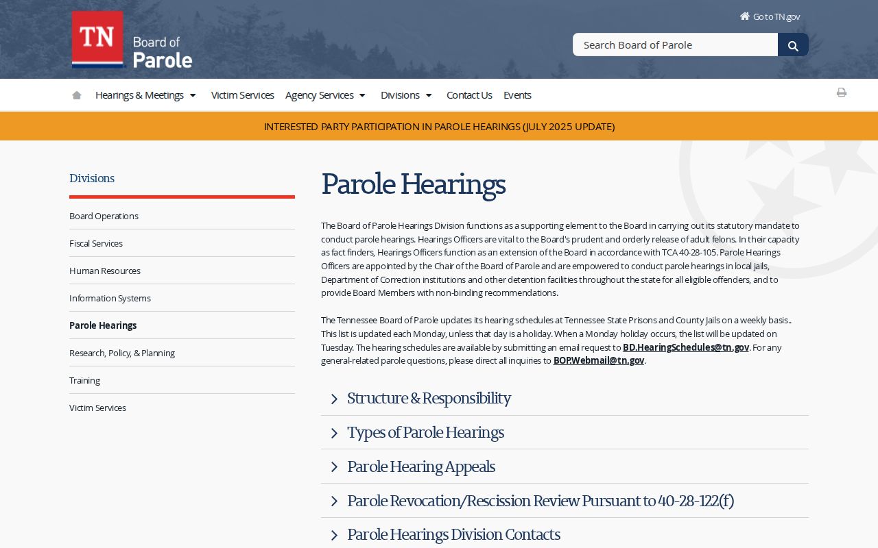 Carroll County criminal supervision and West Tennessee parole hearing contacts